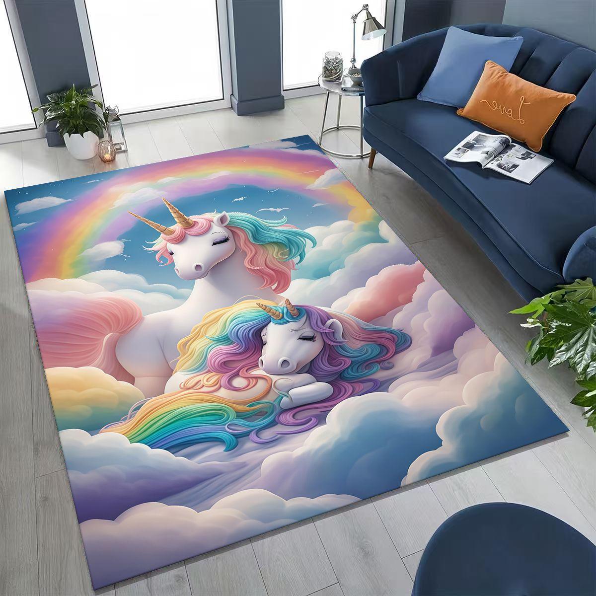 

Мультяшный Радужный Единорог Эльфы Девочка Подарок Ковер для Спальни Гостиной Дивана Домашний Придверный Коврик Декор, Большой Детский Игровой Нескользящий Напольный Коврик 40x60cm( 15x23in )