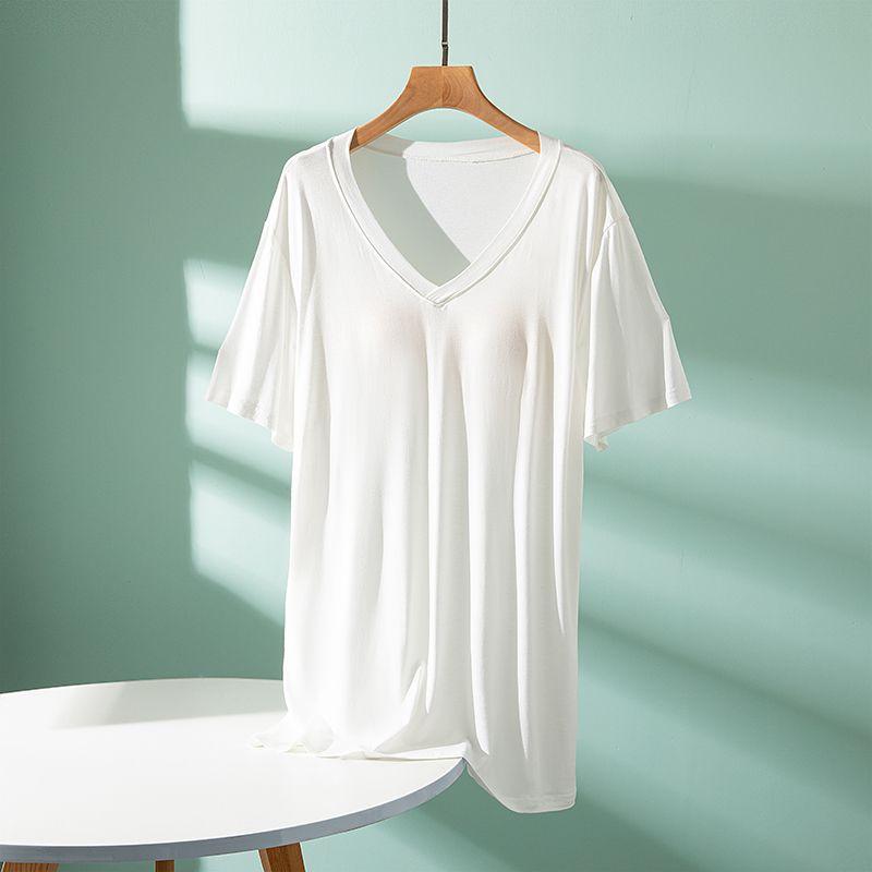 

Modal Fashion V Neck Chest Cotton T-shirt Women s Summer Thin Outwear Casual Tops Plus Size Loose Easiest for Match Bottoming Shirt White 2XL (70.00 kg-80.00 kg recommended