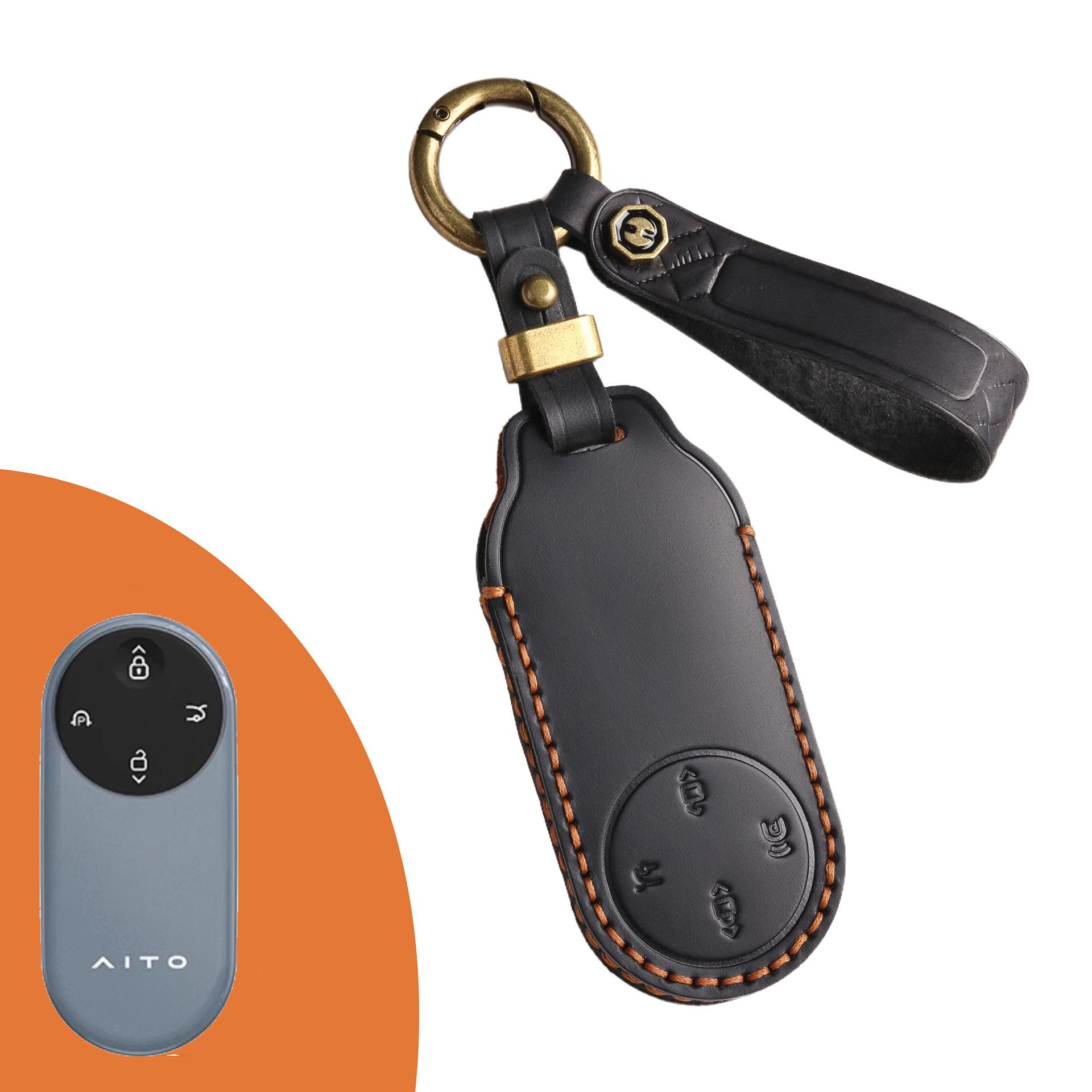 

Applicable to Wenjie M9 special key set 24 new aito Huawei Wenjie m9 extended range cowhide car keychain bag чёрный