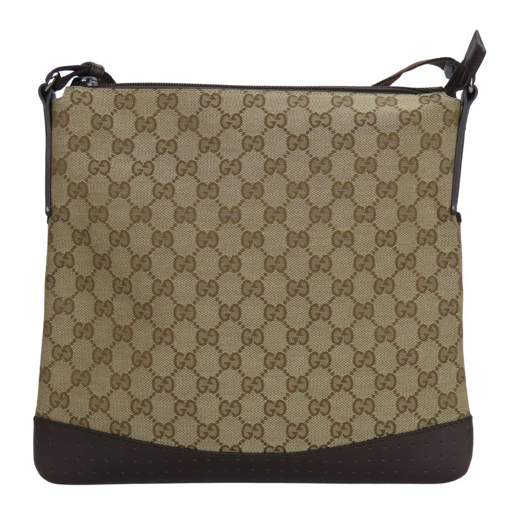 Used GUCCI Shoulder Bag 145857 GG canvas/leather beige Dark brown