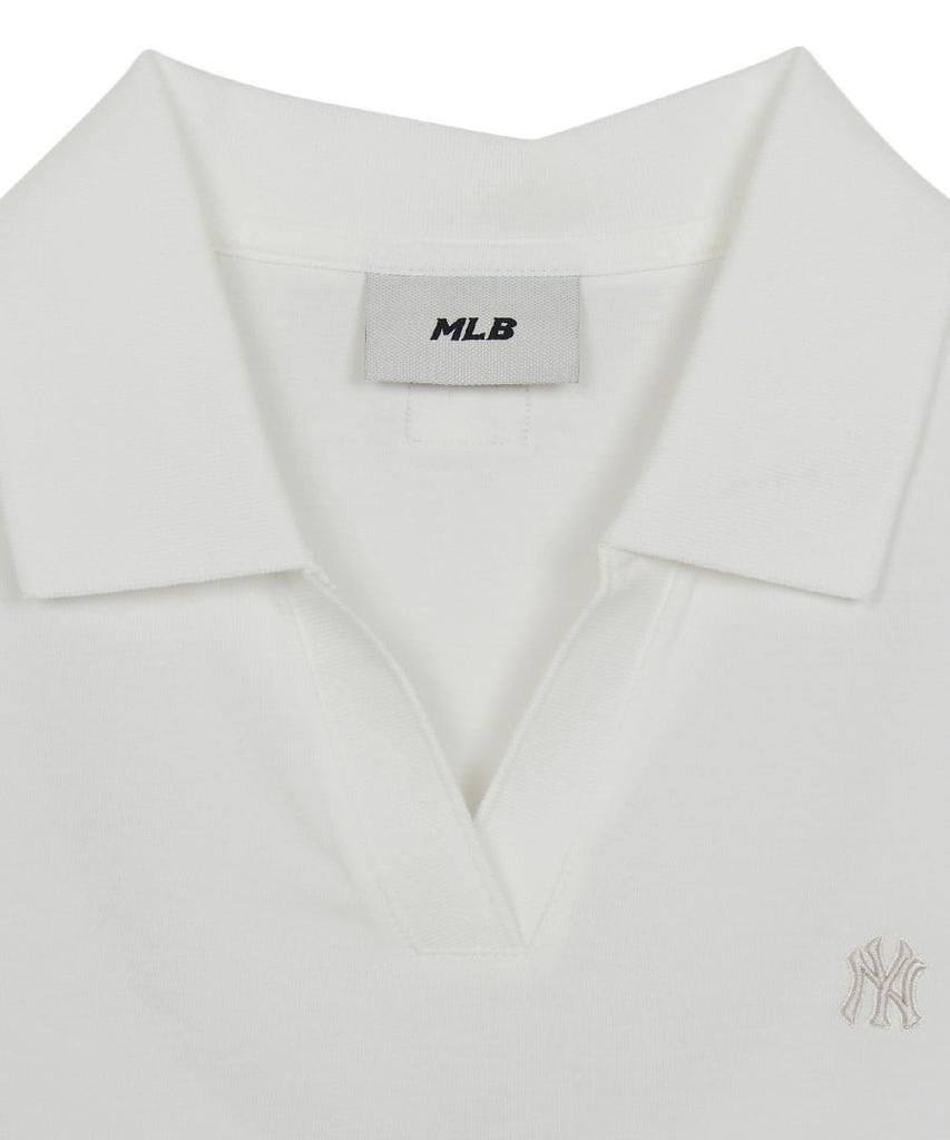 Emelbi Women'S Basic Slim Fit Crop Open Collar T-Shirt Ny (White)