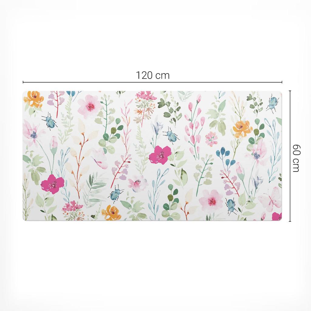 Protective Decorative Mat for Office Table, Floral Vintage Pattern, 120x60 cm