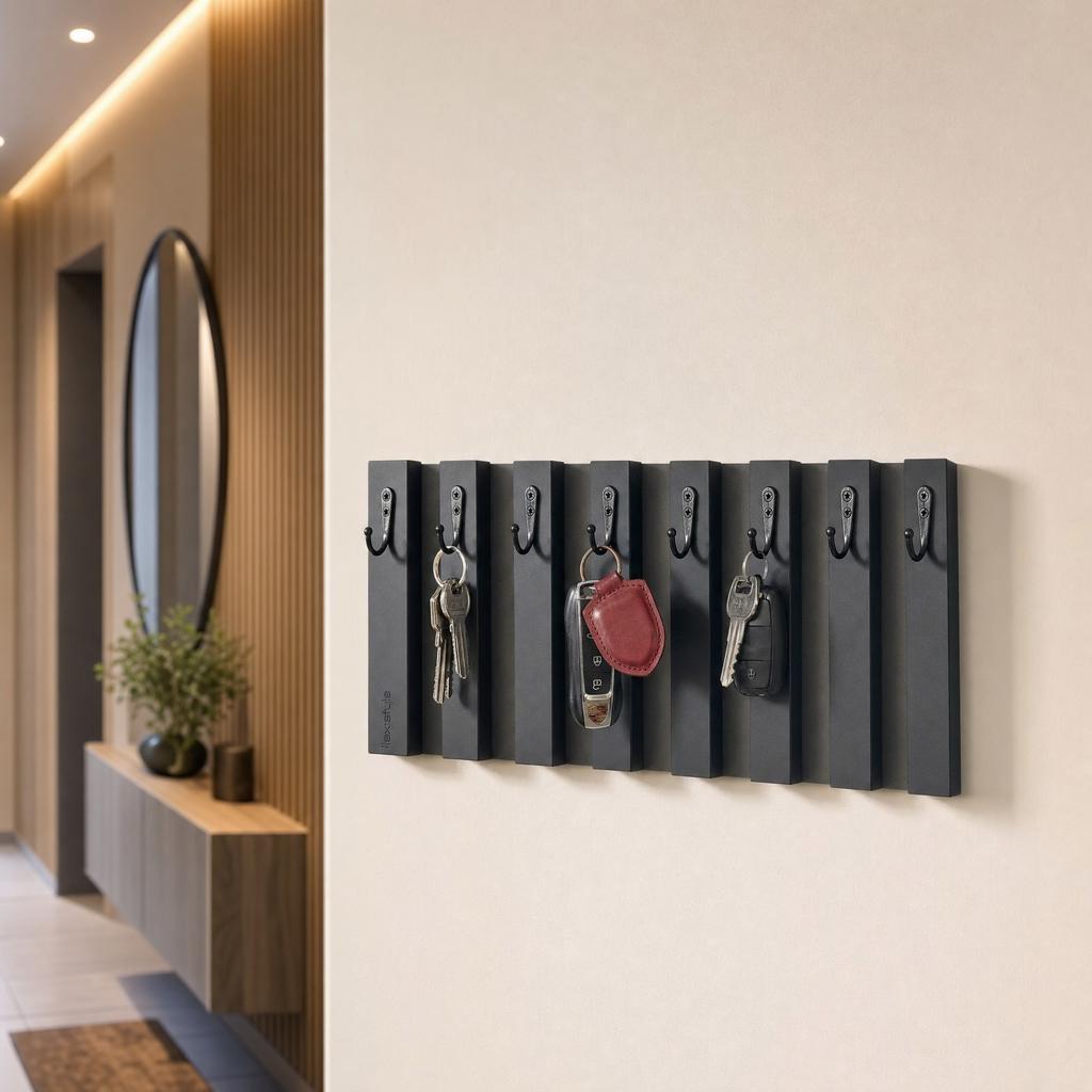 Wooden Key Hanger Lamele 60cm Black
