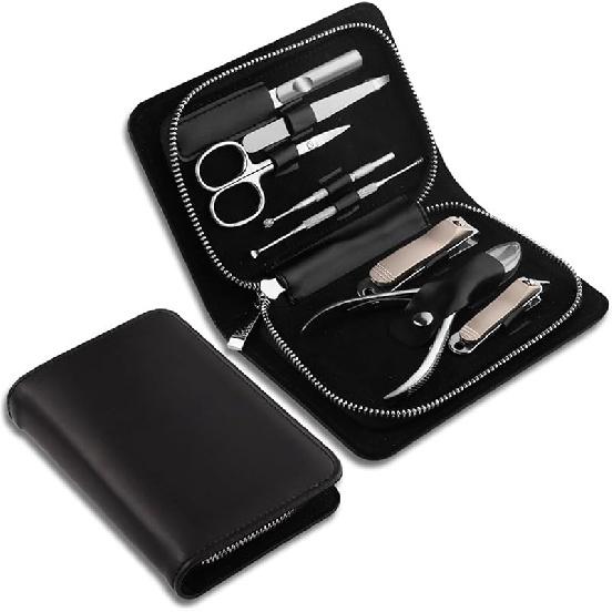 Nail Clipper Kit Manicure Set, Professional Nail Clipper Kit Manicure Kit, 8 Pcs Stainless Steel Nail Care Kit Pedicure Grooming Kit, with Leather