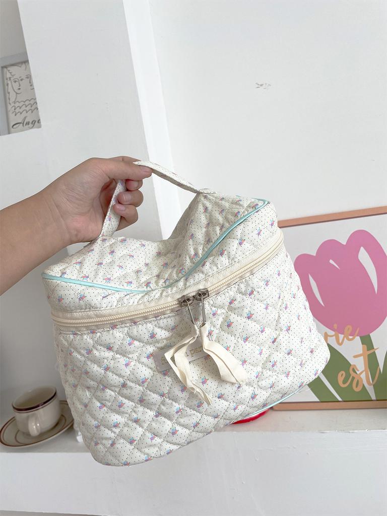 Einfache Große Kapazität Damen Kosmetiktaschen Süße Blume Weicher Stoff Reise Aufbewahrungstasche Mode Tragbare Weibliche Handtasche Geldbörse