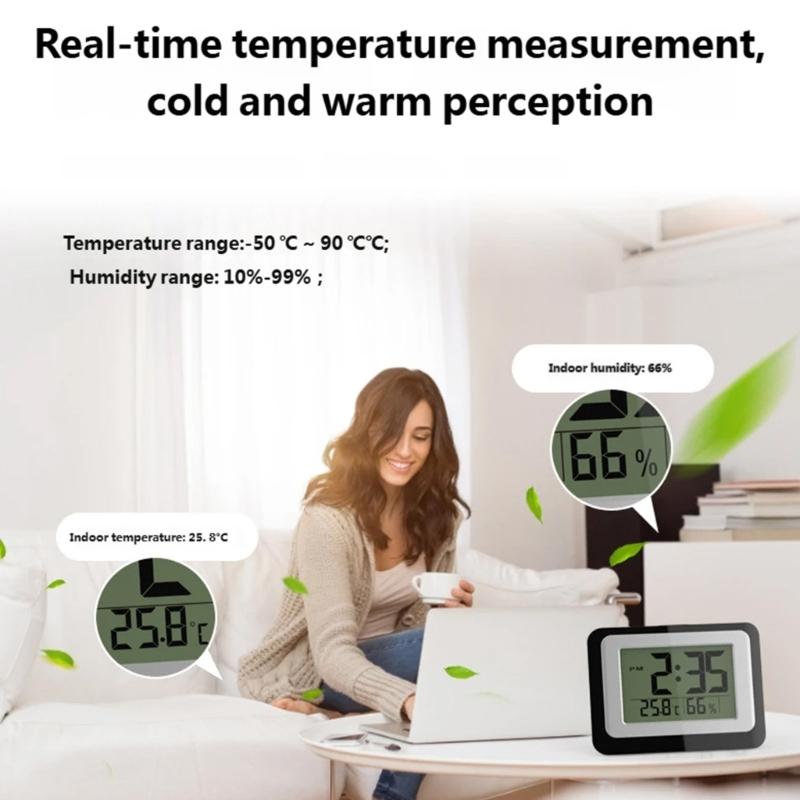 Digital Alarm Clock with Large LCD Display Backlight Temperature Hygrometer Monitor Flexible Mounting Option Easy Setups