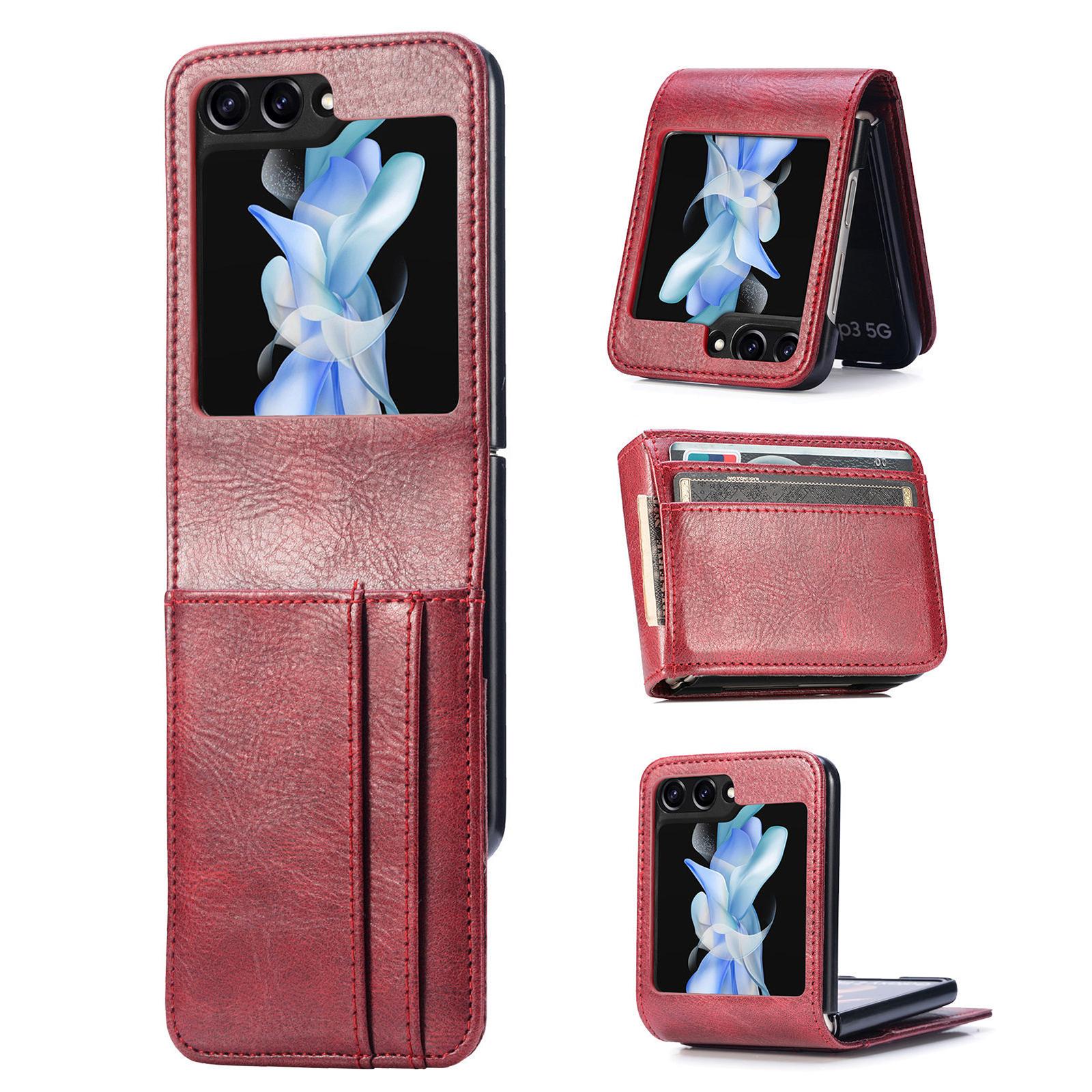 

For Samsung Galaxy Z Flip5 5G Wallet Design Phone Case PU Leather+PC Cell Phone Cover Red