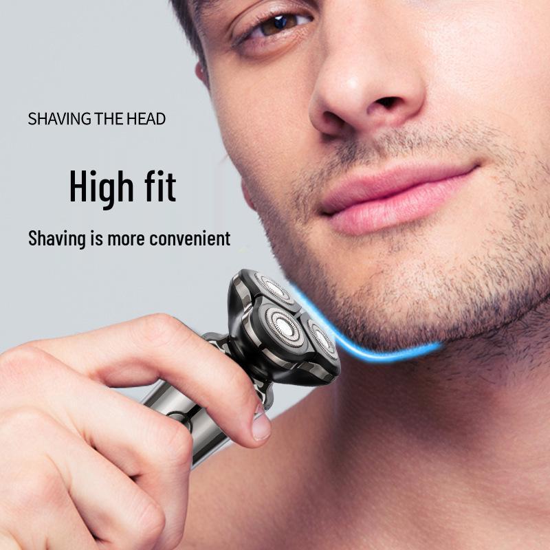 Cross New Men's Rechargeable Electric Shaver: Full Body Washable Rotary Three-Blade Beard Trimmer