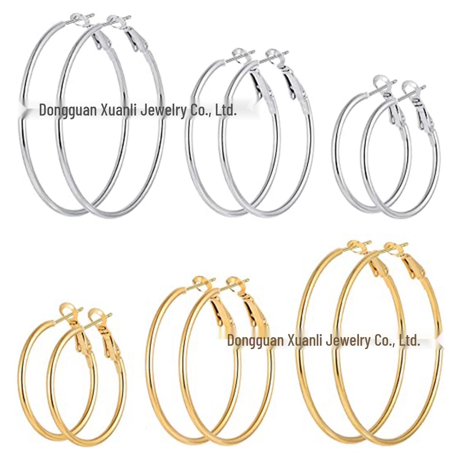 

Exaggerated Large Circle Coil Earrings: Fashion 316L Stainless Steel Spring Clip I-Bar Lobster Clasp Jewelry for Women Polished 30mm