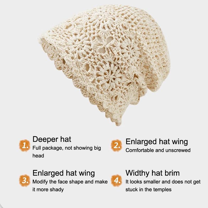 Atmungsaktive Ausgehöhlte Strickmütze Blumen Lässige Baskenmütze Sommer Blumen Atmungsaktive Baumwolle Skullies Sonnenschirm Frauen