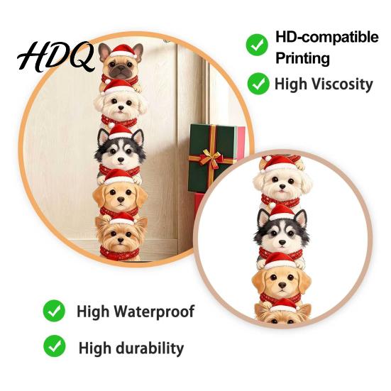 Holiday Home Accents Christmas Puppy Wall Stickers Removable Self-adhesive Dog Decals for Walls Doors PVC
