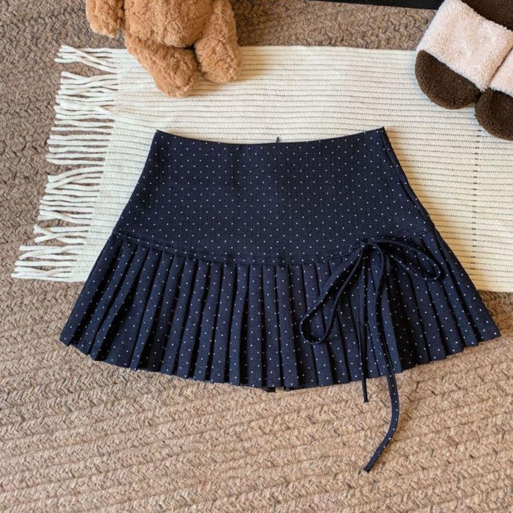 Preppy Style Pleated Skirts for Women Bowknot A-line Short Skirts Comfortable Dot Mini Skirt  Party