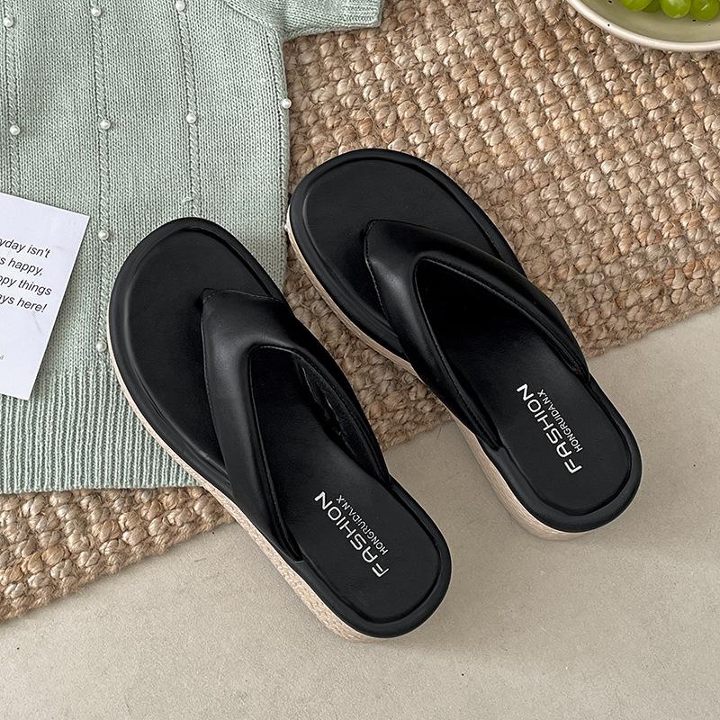 Fashion temperament White thick-soled flip-flops shoes Women s summer wear heightening non-slip sandals 35