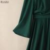 ZANZEA Women Casual Stand Collar Long Sleeve Looose Elegant Maxi Long Dress