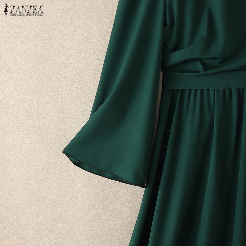 ZANZEA Women Casual Stand Collar Long Sleeve Looose Elegant Maxi Long Dress