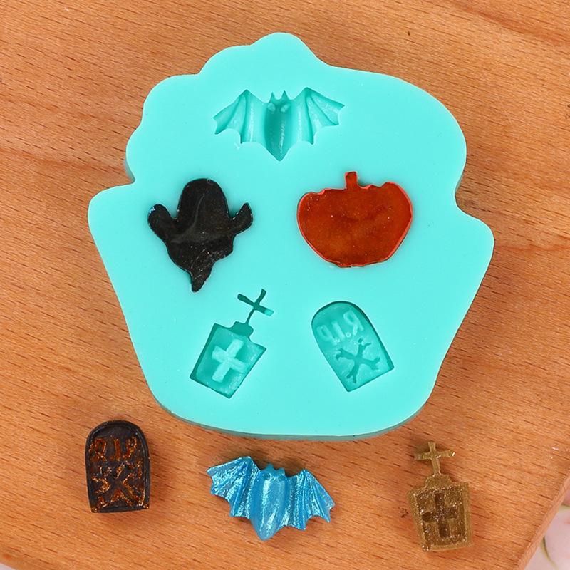 Halloween Silicone Molds Non-stick Ghost Pumpkin Bat Skull Witch Hat for DIY Fondant Pudding Cupcake Chocolate Candy Baking Mold
