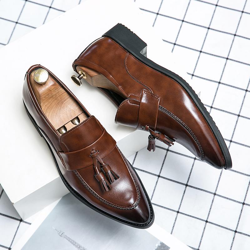 Men's British Style Tassel Loafers - Casual Leather Slip-On, Large Size, Pointed Toe