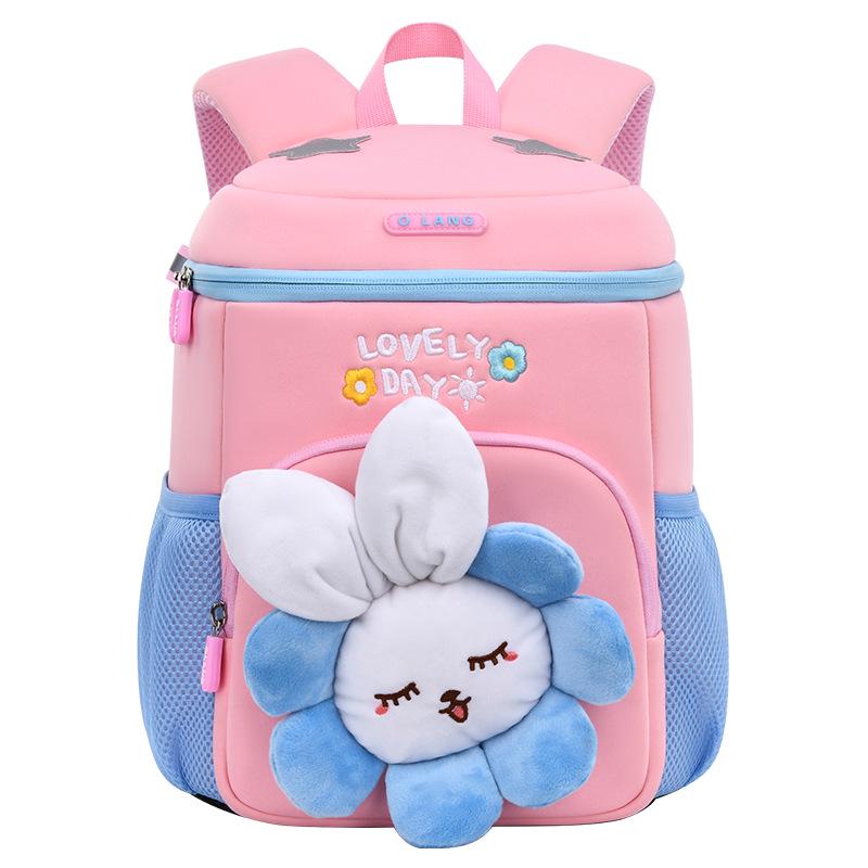 Neoprene Flower Rabbit Backpack: Girls' Spine-Friendly, High Capacity, Double Shoulder Kindergarten Bag