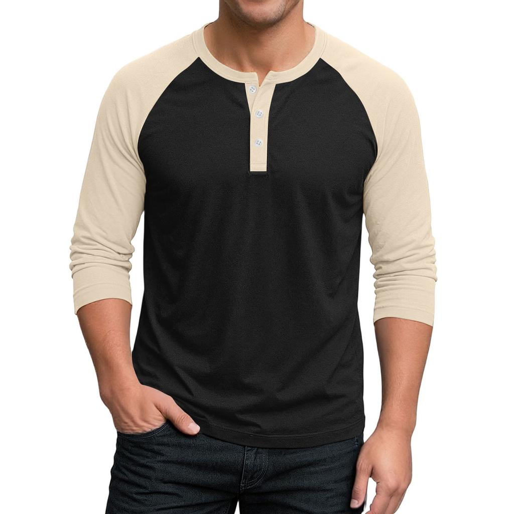 Men Henley Shirt Long Sleeve Raglan Crew Neck Button Front Casual Loose Fit Soft Cotton Blend Top for Everyday Wear