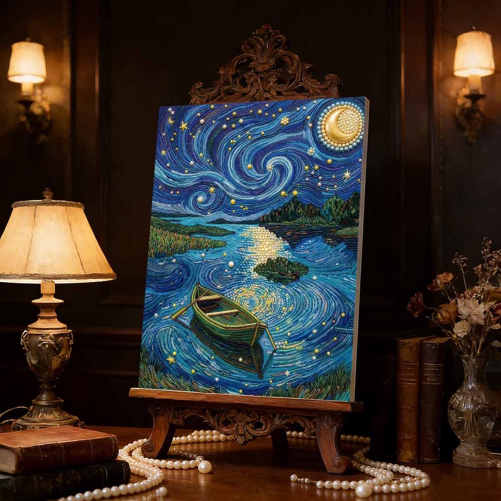 DIY Pearl Painting Set Boat Pattern Home Decoration Handmade Sticky Diamond Creative Canvas Pearl Art Painting Crafts Perfect Gift