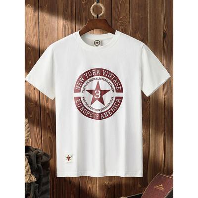 Five-Pointed Star Retro Print Men's All-Cotton Short-Sleeved T-shirt