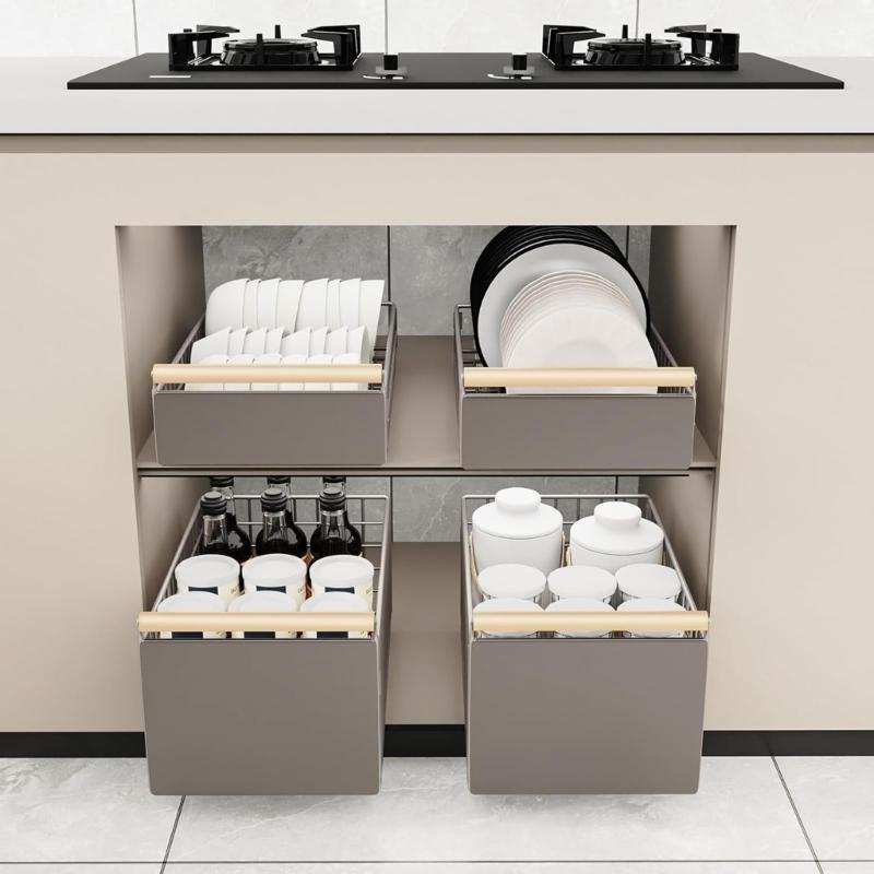 Retractable Kitchen Cabinet Organizers Easy Installation Adjustable Retractable Storage Rack Maximizes Space Under Sink For Utensils