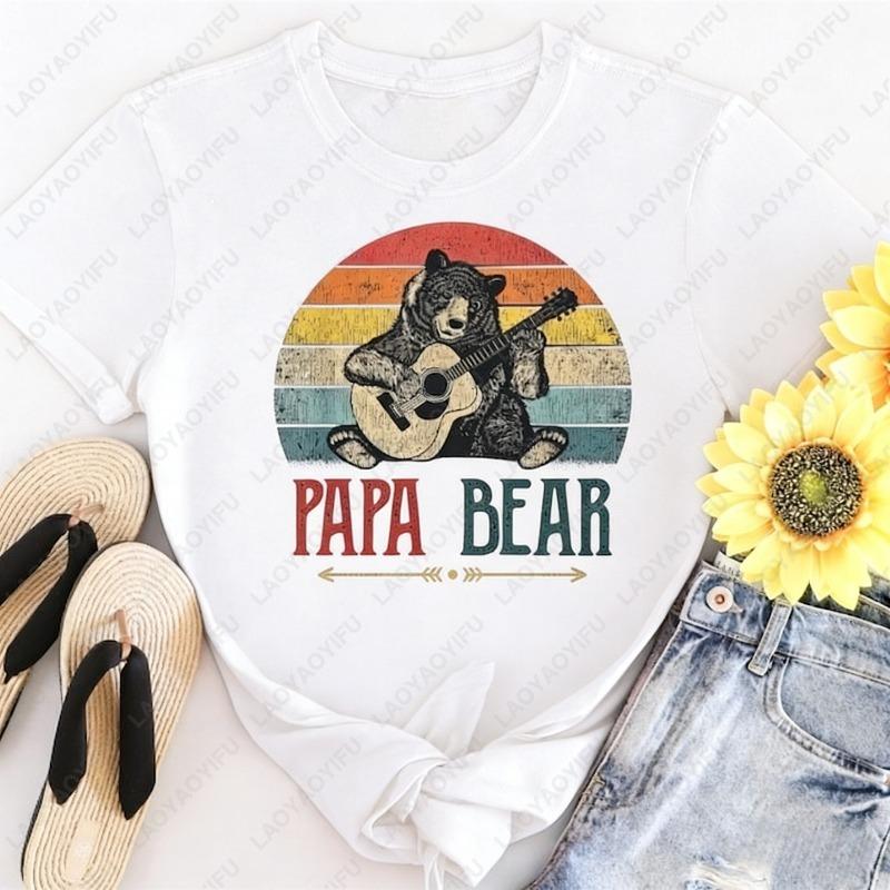 Mens Cute Papa Bear Vintage Fathers Day Cotton Tshirt Breathable Outdoors Camisetas Fun Graphic Simple Style Unisex Oneck Tee