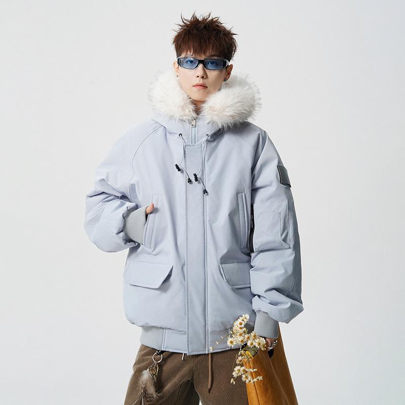 Men s Winter Trendy Brand Design Fur Collar Hooded Parka - Warm, Thickened, American Workwear Style. L