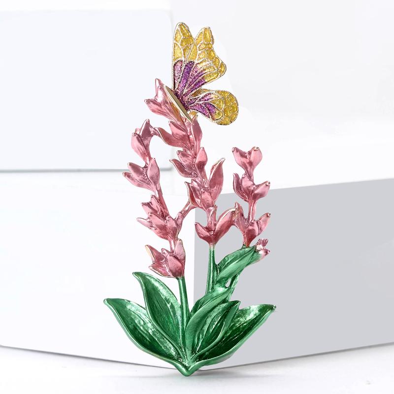 Schöne großzügige Legierung Emaille Lavendel Schmetterling Brosche für Damen Dame 2-farbige Emaille Blumen und Insekt Party Büro Brosche
