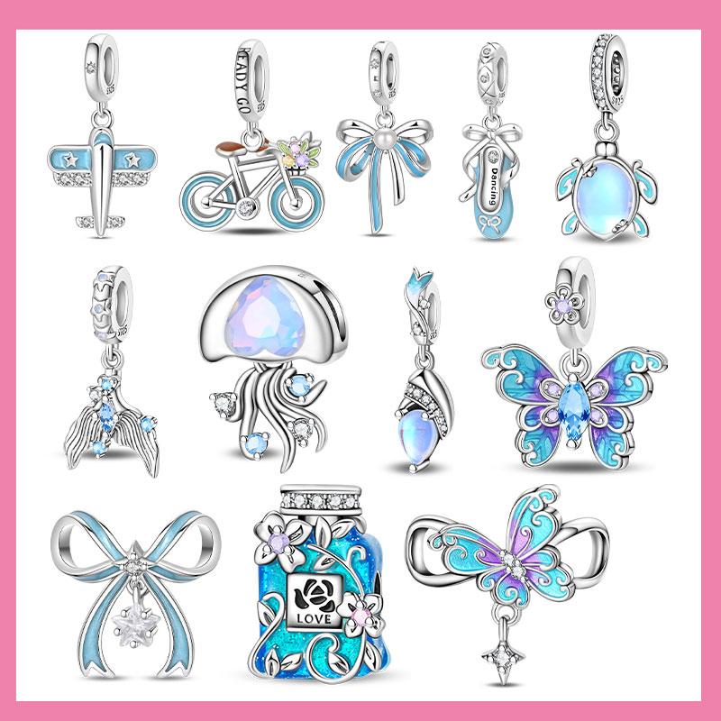 Copper Marine Life Blue Blue Wave Jellyfish And Butterfly Perfume Bottle Charms Beads Fit Diy Bracelets Jewelry
