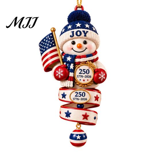Indoor Outdoor Festive Decor 2026 Patriotic Snowman Christmas Ornament, Acrylic Hanging for Tree, Tree Ornament Holiday Pendant Home Party Accessory