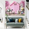 2D Flat Printing Pink Farm Animal Backdrop 210×150cm for Birthday