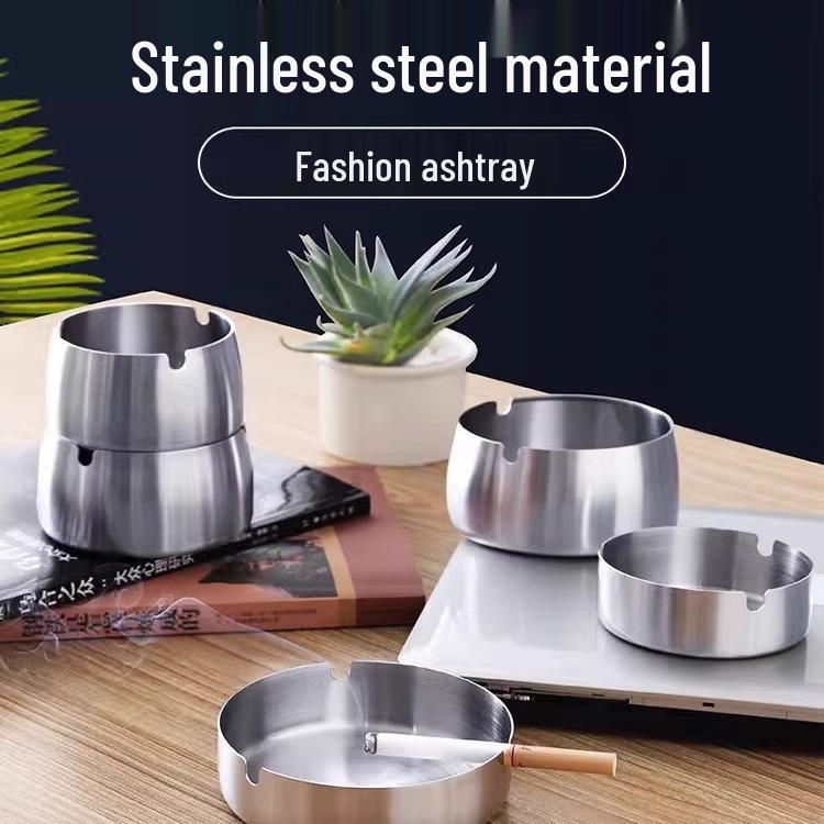 Round Stainless Steel Ashtray - Drop-Proof, Creative Minimalist Design for Home & Hospitality Use