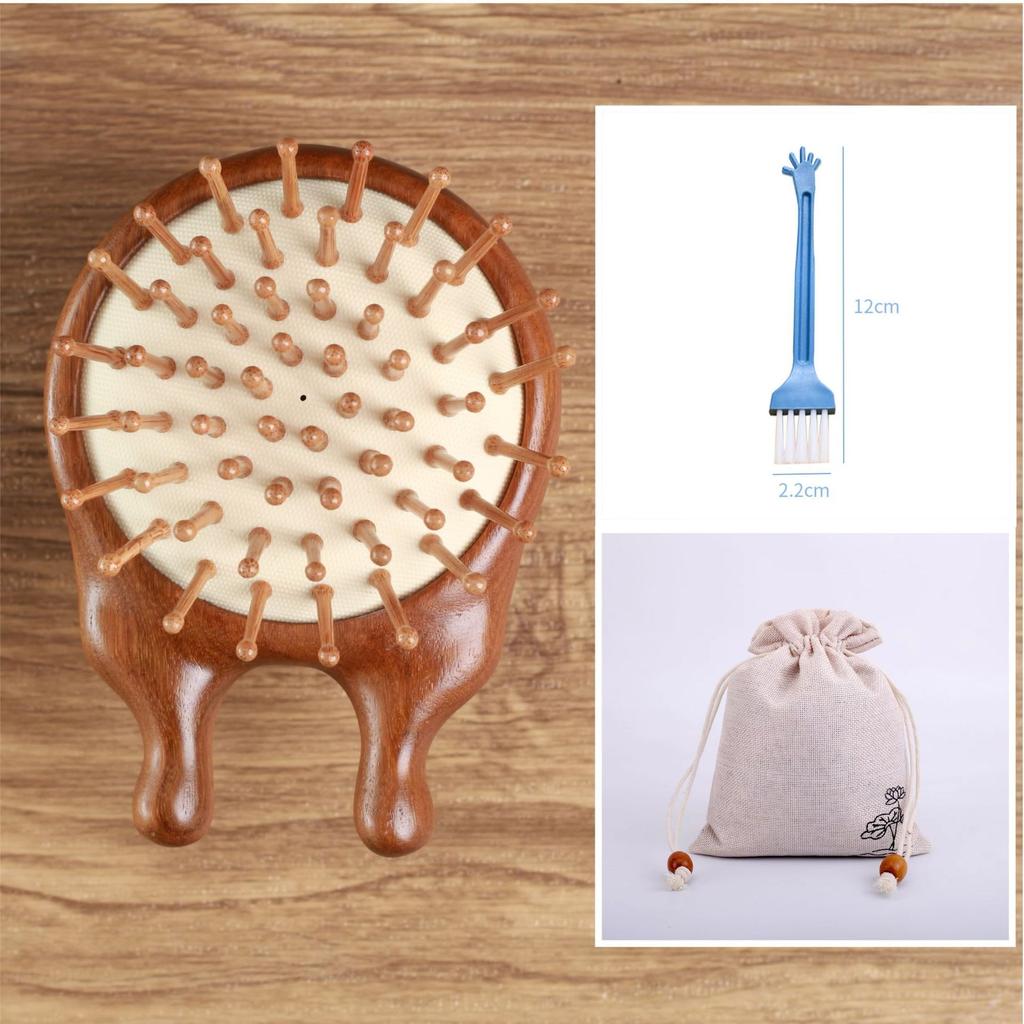 Double-Sided Meridian Comb Scalp Therapy Massage Comb Head Caring Natural Wood Round Handle Comb Scraping Body Massager
