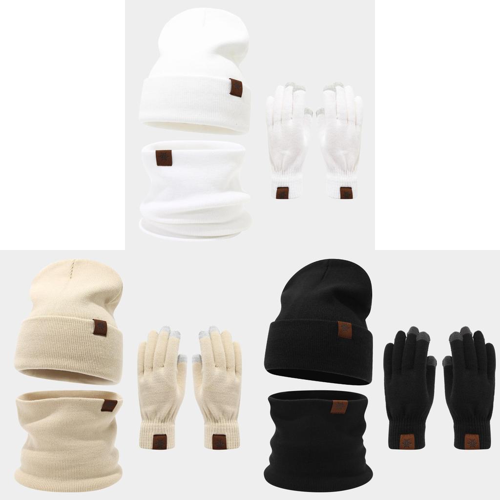 Snowflake Pattern Wool Hat Scarf Gloves Bundle For Cold Weather Fashion
