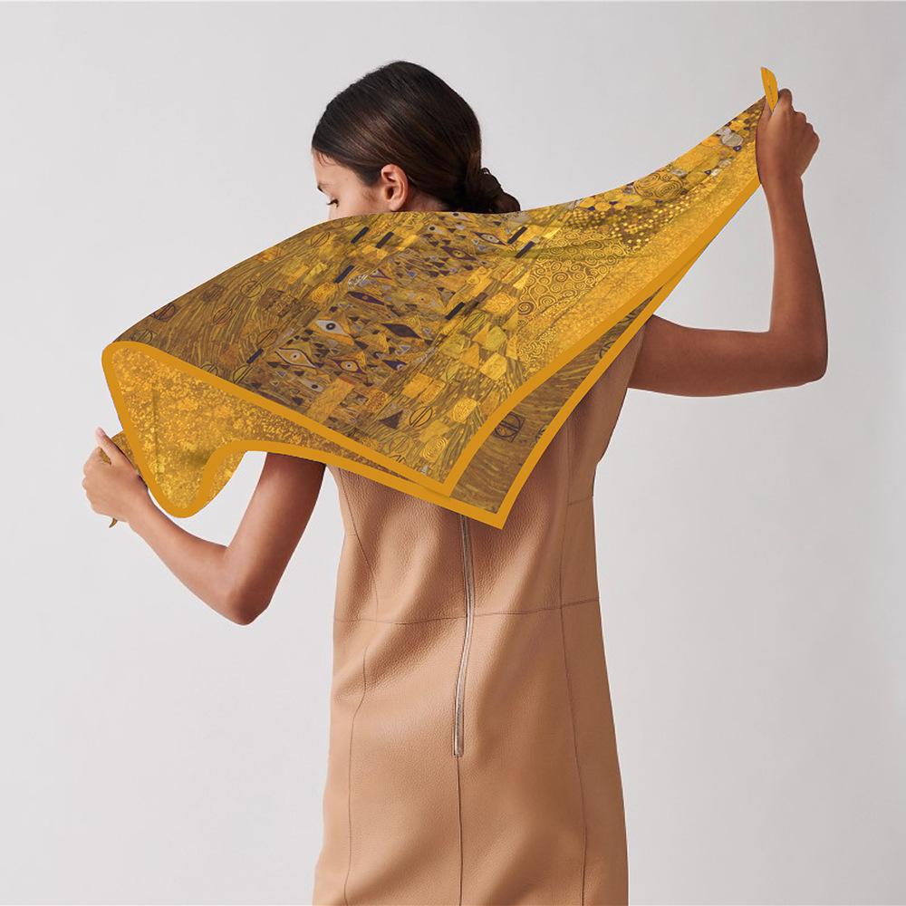 Neuer Seidenschal Adelsdame Print Quadratische Schals Kopf Echarpes Seide Foulards Femme Wickeltücher Strandschals Bandana Dame Hijabs 90CM