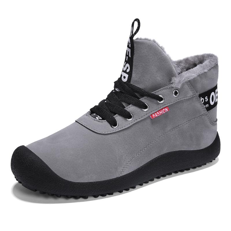 Holfredterse Outdoor Ankle Snow Boots Men Fur Warm Suede Winter Waterproof Boots Long Plush Plus Size 39-47 Black/Blue/Grey L878