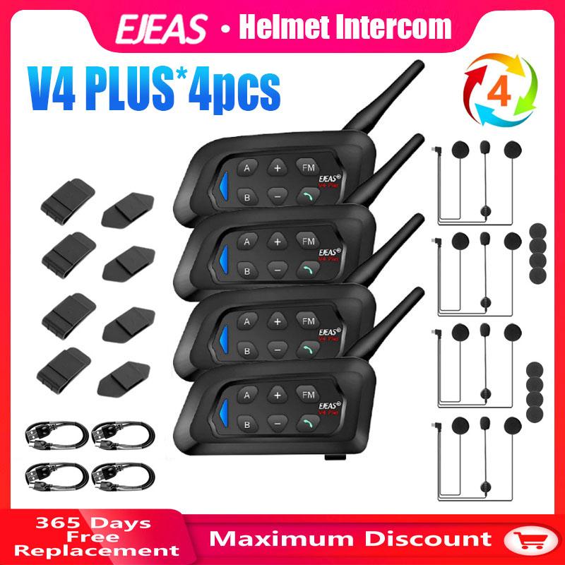 EJEAS 4 шт. V4 Plus Мотоциклетный Шлем Интерком Bluetooth Гарнитура Беспроводная Полнодуплексная Водонепроницаемая FM-радио Групповой Разговор Интерком