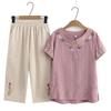 Grandma's Two-Piece Cotton Set: Short-Sleeved T-Shirt and Loose Top for Women Aged 50-60