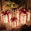 Ensemble de 3 Boîtes de Noël Lumineuses, Ornements Lumineux LED avec Nœuds Boîtes de Noël pour Sapins de Noël Décorations de Fête