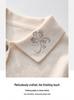 MU Women's Color Block Polo Neck Embroidery Knit Sweater - Long Sleeve, Autumn/Winter, Simple & Elegant.