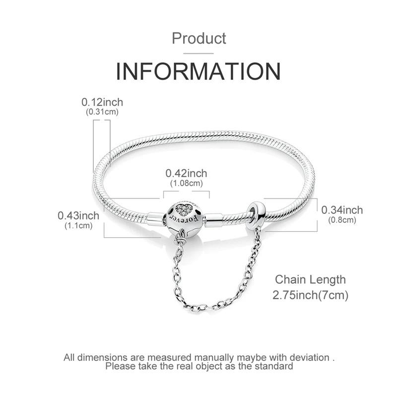 Original Bracelets 925 Silver Snowflake Heart Safety Chain Charms Bead Bracelet For Birthday Wedding Jewelry DIY Making