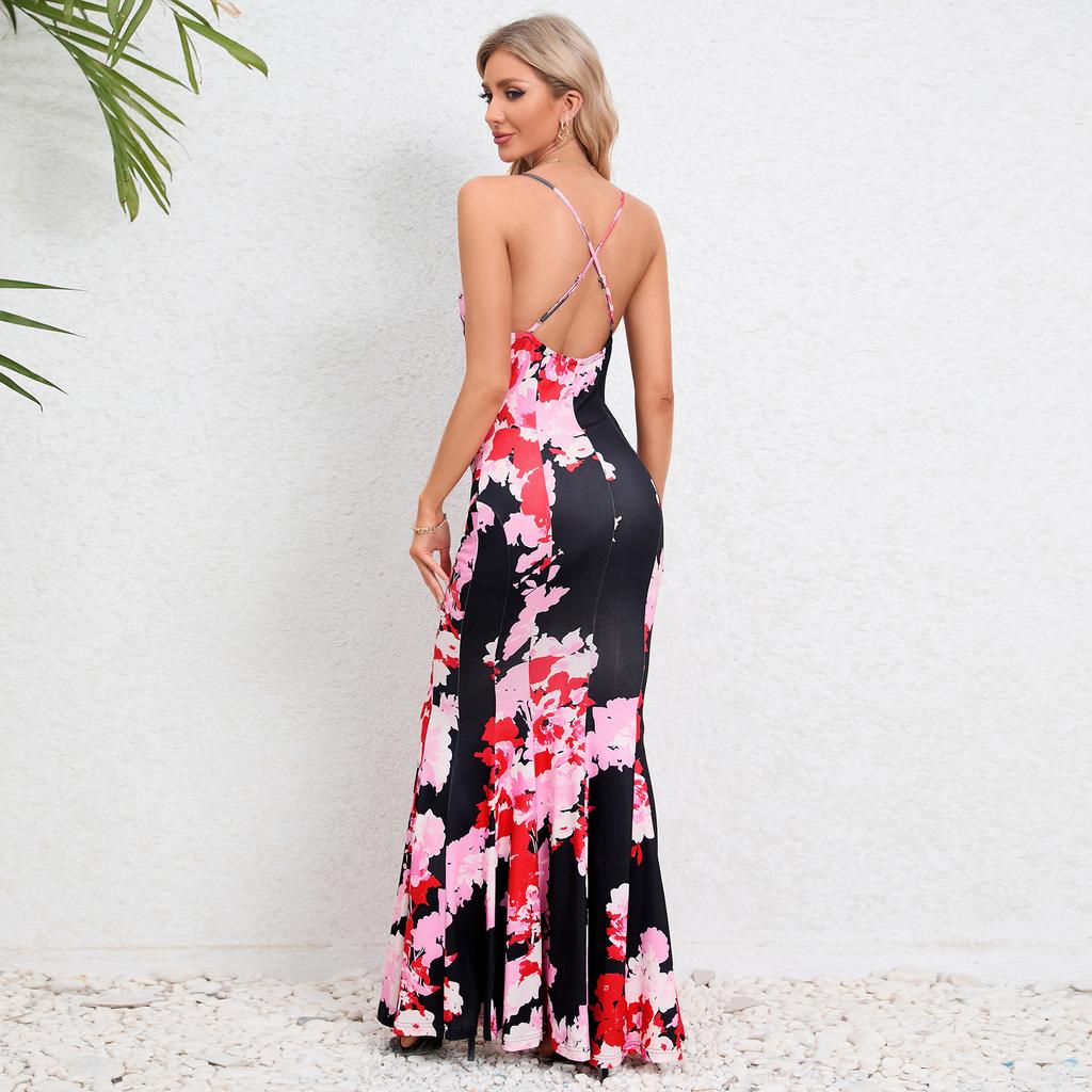 Women Floral Beach Vacation Bodycon Streetwear Maxi Dress Summer Clothes Fishtail Skirt