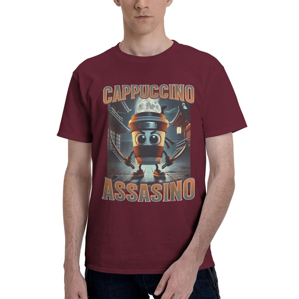 Włoski Brainrot Śmieszny Meme Zabójcze Cappuccino Koszulka Męska Damska Kawaii Krótki Rękaw T-shirt Lato Dekolt O 100% Bawełna