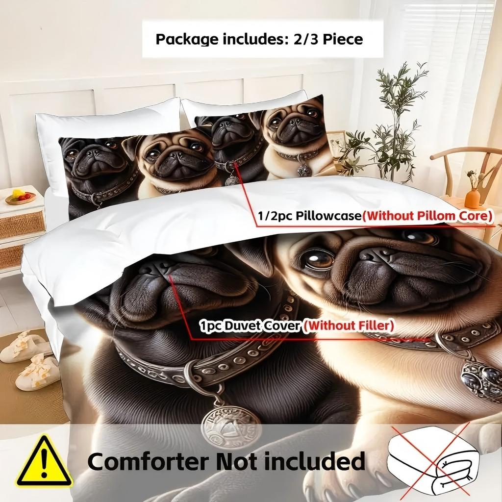 Cute Puppies Pattern 3D Printed Bedding Set Cute Animal Theme Duvet Cover Set Soft Comfortable Home Luxury Quilt Cover Set