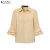 ZANZEA Women Casual Turn Down Collar Solid Color 3/4 Sleeve Loose Blouse