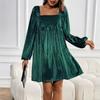 Women's Elegant Velvet Square Neck Backless Dress Loose Fit Commuting Date Evening Gown