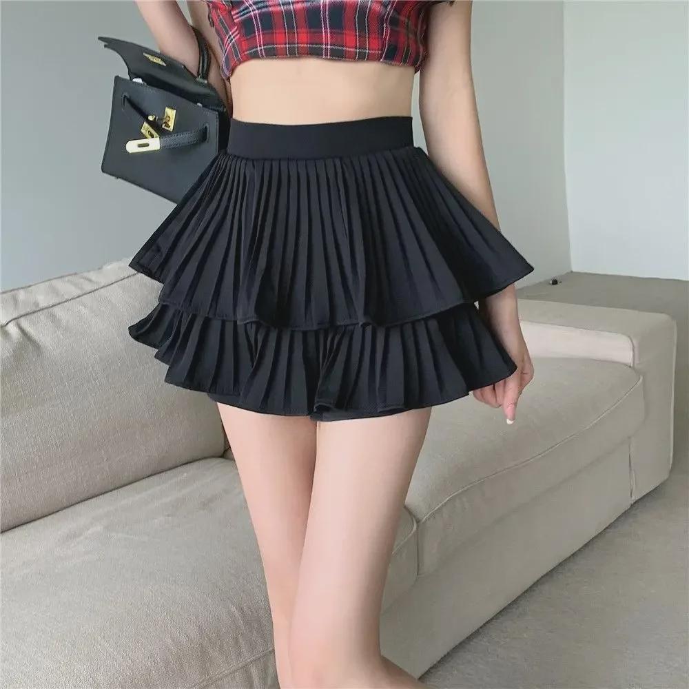 

Юбка А-силуэта с высокой талией, белая, плиссированная, для женщин - летний балетный стиль, защита от воздействия окружающей среды, короткая юбка-торт S чёрный