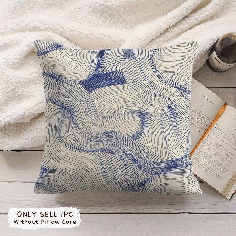 Blue Ripples Cushion Cover Soft Short Plush Pillow Cover Smooth Cozy Texture Aesthetic Cushion Case Home Decor