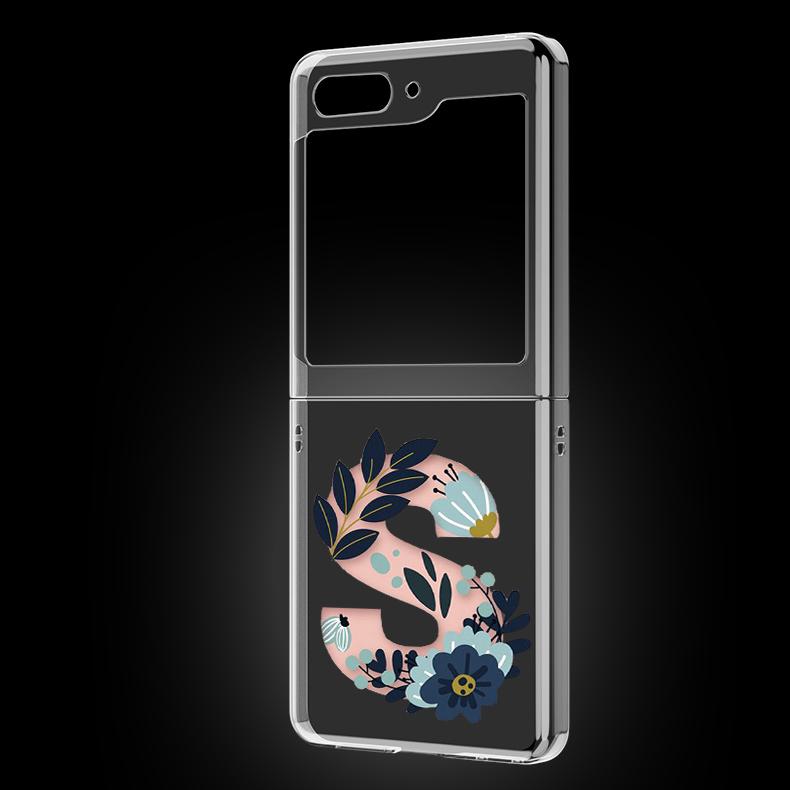 Art Initial Letter A To Z Pink Flowers Phone Case For Samsung Galaxy Z Flip 5 3 4 Folding Shell For Samsung Z Flip3 Flip4 Cover
